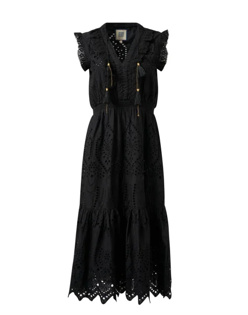 Ruffled Women Dress with Multiple Layers for a Playful and Girly StyleRainey Black Cotton Eyelet Dress