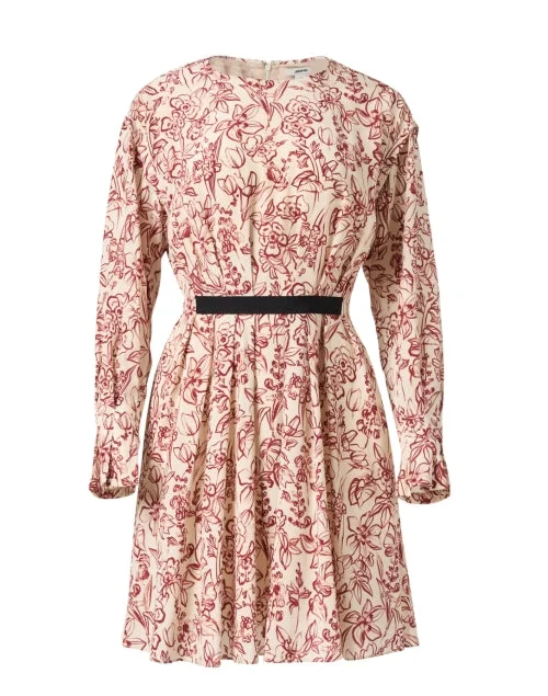 Sheath Women Dress with a Tailored Fit for a Professional LookRed Floral Print Pleated Dress