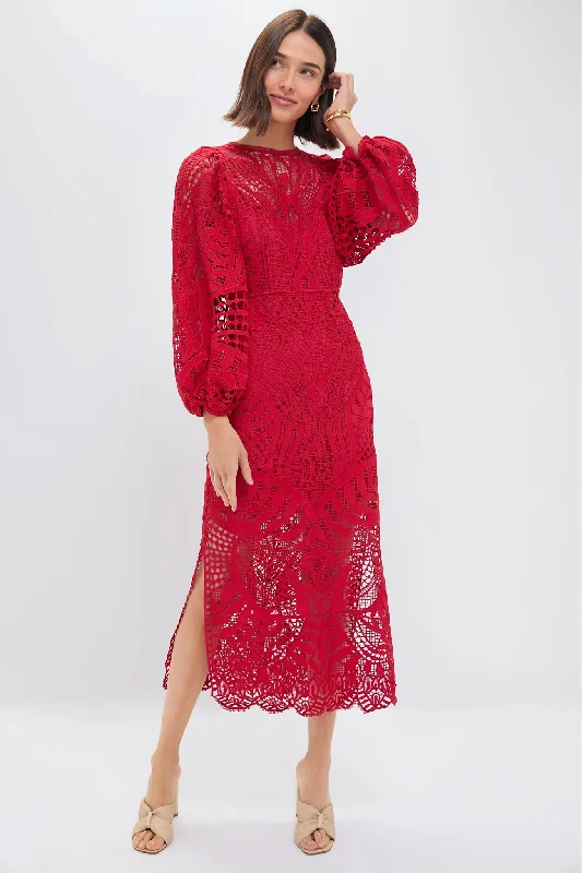 Backless Women Dress for a Sexy and Alluring Look at Evening EventsRed Nature Guipure Midi Dress