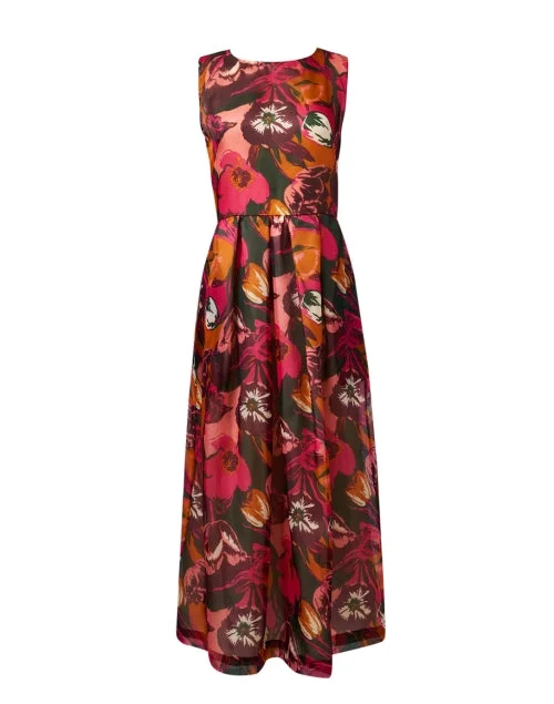 Maxi Women Dress with Floral Print for a Bohemian VibeRiah Red Multi Floral Silk Dress