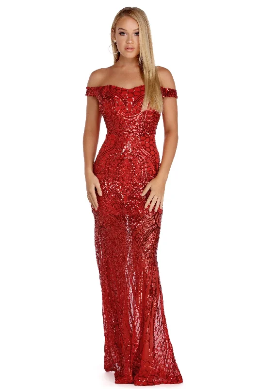 Strapless Women Dress with a Built - in Bra for Comfort and SupportShayla Off The Shoulder Sequin Dress