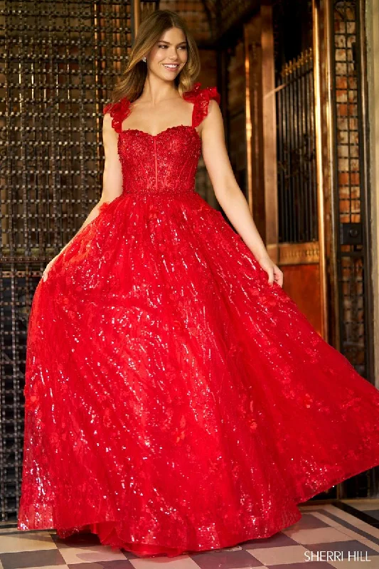 Pleated Women Dress with a Timeless and Elegant TextureSherri Hill 3D Floral Corset Ball Gown 56673