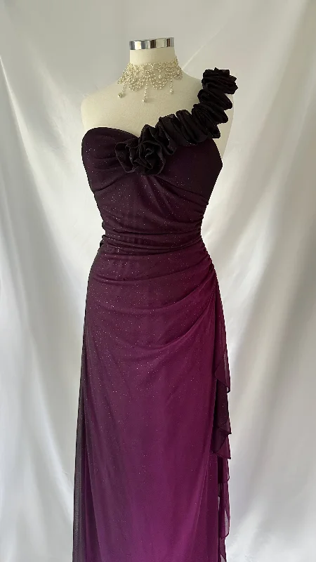 Halter Neck Women Dress to Show Off the Shoulders and NecklineMIDNIGHT PURPLE SHIMMERY OMBRÉ ONE SHOULDER MAXI DRESS