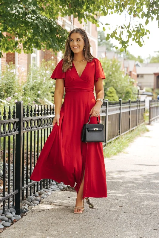 Mini Women Dress with a Short Hem for a Young and Trendy StyleShowstopper Red Slit Maxi Dress - FINAL SALE