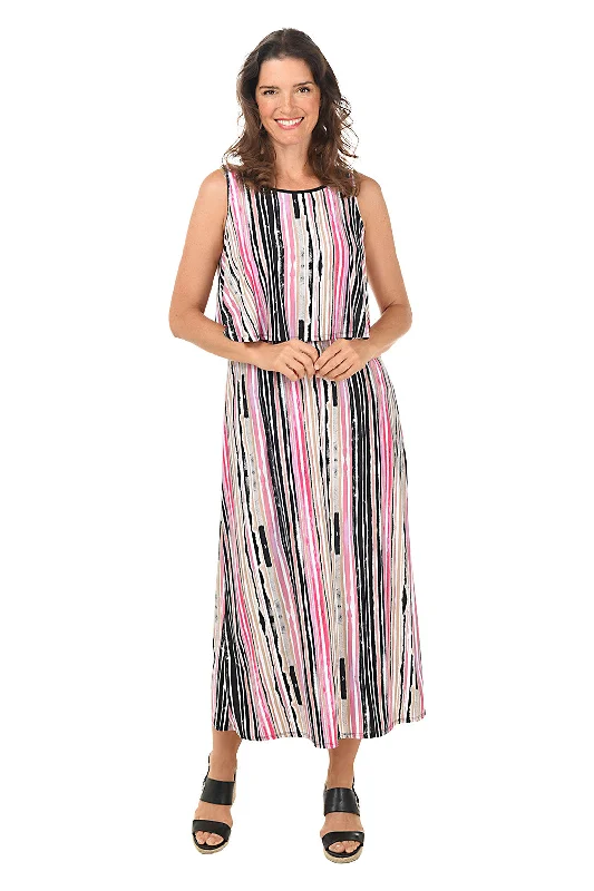 Maxi Women Dress with Floral Print for a Bohemian VibeStriped Popover Sleeveless Maxi Dress