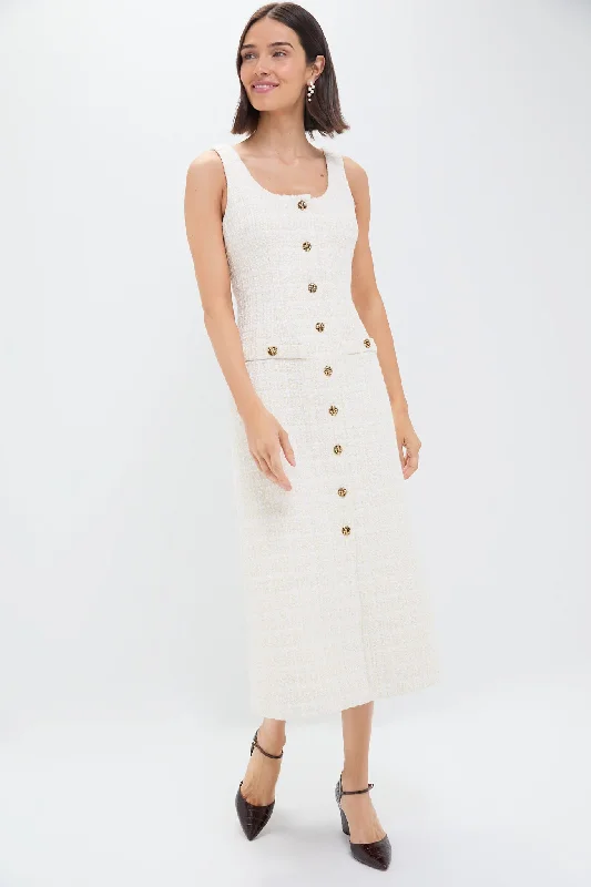 Off - the - Shoulder Women Dress for a Romantic and Feminine LookSleeveless Cream Tweed Ingrid Dress