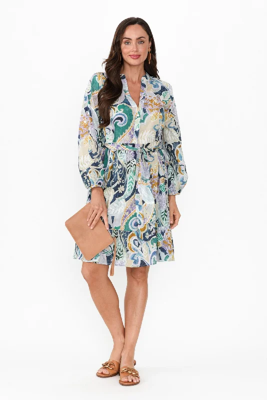 Sheath Women Dress with a Tailored Fit for a Professional LookSofia Blue Paisley Cotton Dress