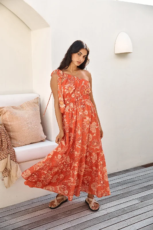 Halter Neck Women Dress to Show Off the Shoulders and NecklineSweet Melody One Shoulder Maxi Dress Orange