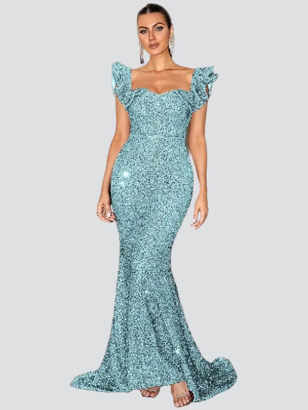 Mermaid - Style Women Dress with a Fitted Silhouette for Special OccasionsSquare Neck Ruffle Evening Dress XH2079