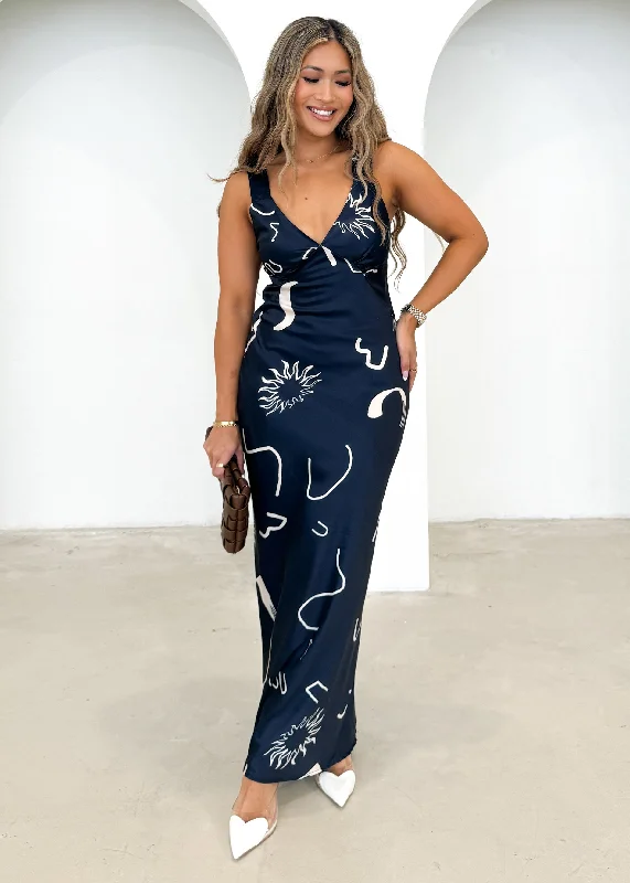 Ball Gown Women Dress with a Full Skirt for a Princess - like LookTaleena Maxi Dress - Navy Abstract