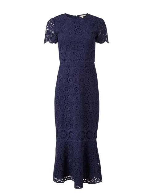 Ruffled Women Dress with Multiple Layers for a Playful and Girly StyleThompson Navy Cotton Eyelet Dress