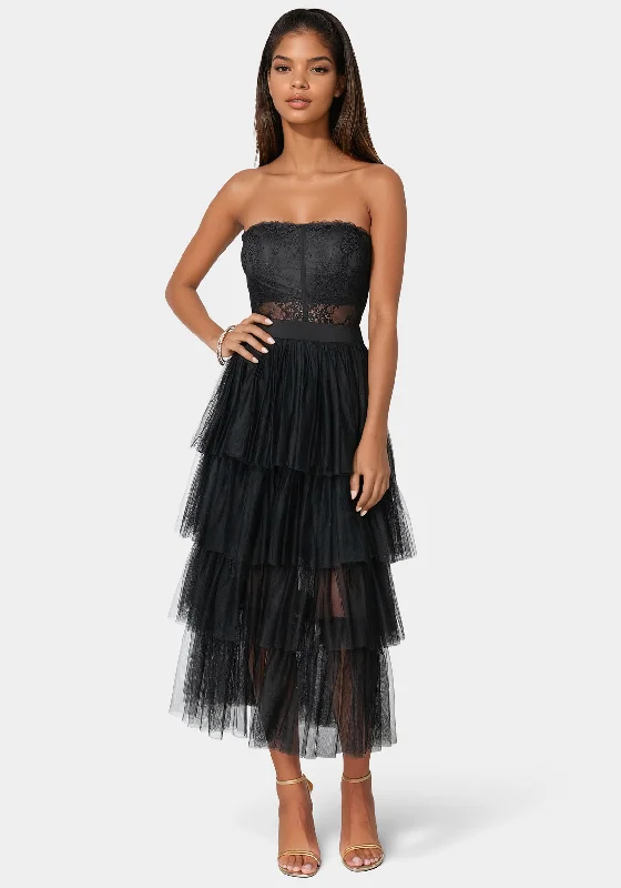 Little Black Women Dress with Sequins for a Glamorous Night OutTulle Corset Midi Dress