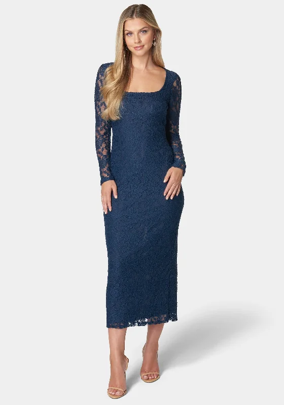 Shift Women Dress with a Simple and Classic Design for Everyday WearViviana Square Neck Lace Maxi Dress