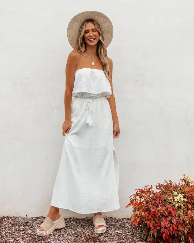 Empire Waist Women Dress to Accentuate the Bust and Conceal the WaistWhite Strapless Ruffled Maxi Dress - FINAL SALE