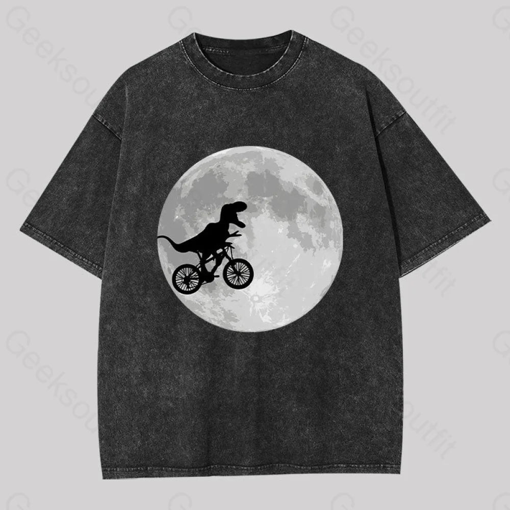 Graphic Print Women T Shirt for a Trendy StatementDinosaur Bike and Moon Washed T-shirt