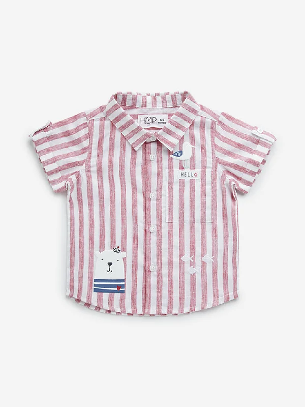 Moisture - Wicking Women T Shirt for Active LifestylesHOP Baby Red Striped Animal Embossed Cotton Shirt