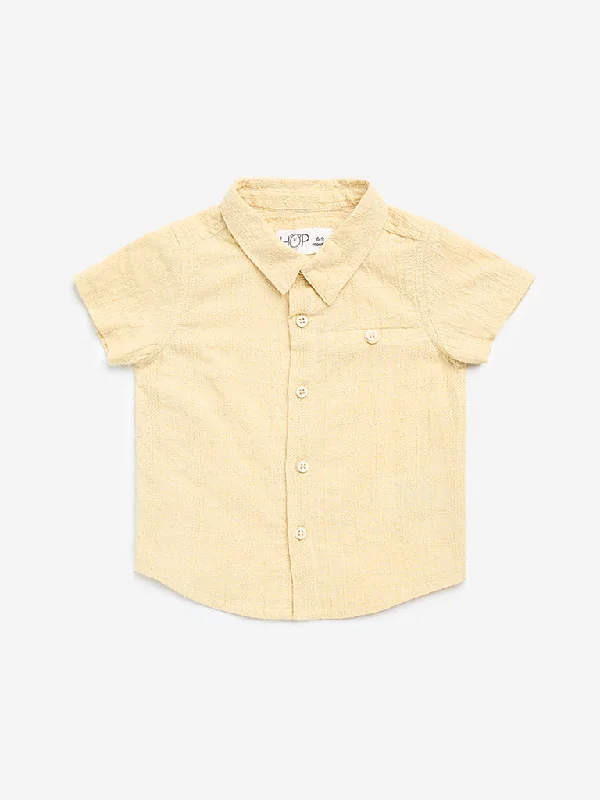 Ringer T Shirt Women with Retro - Inspired StripesHOP Baby Yellow Embroidered Cotton Shirt