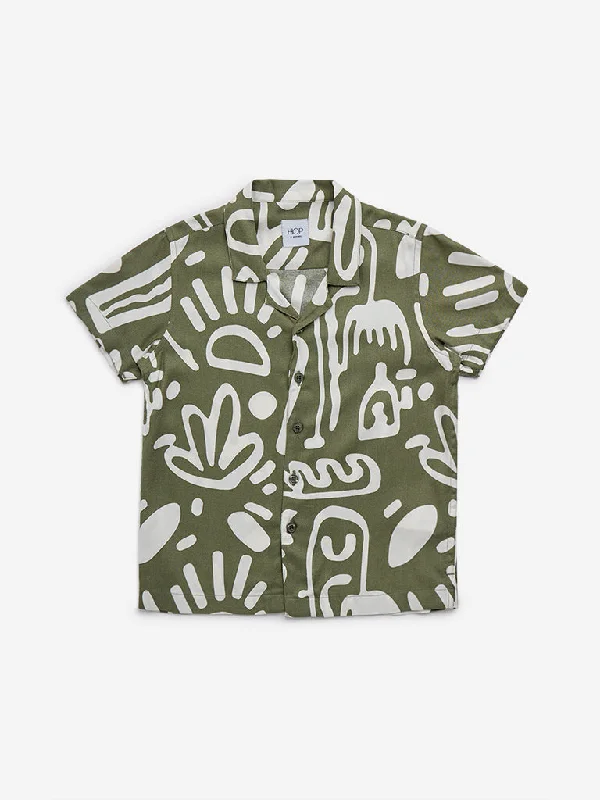 Crew Neck Women T Shirt with a Timeless DesignHOP Kids Olive Tropical Design Shirt