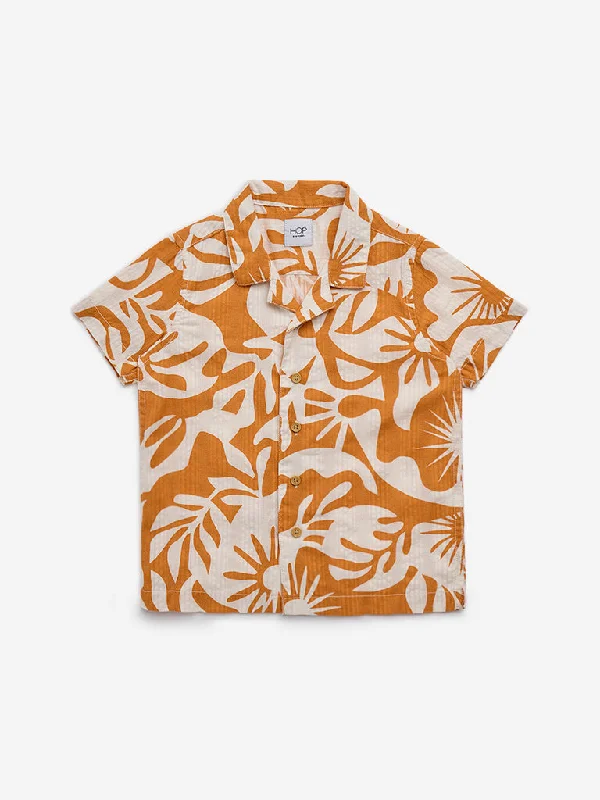 Ringer T Shirt Women with Retro - Inspired StripesHOP Kids Orange Tropical Printed Cotton Shirt