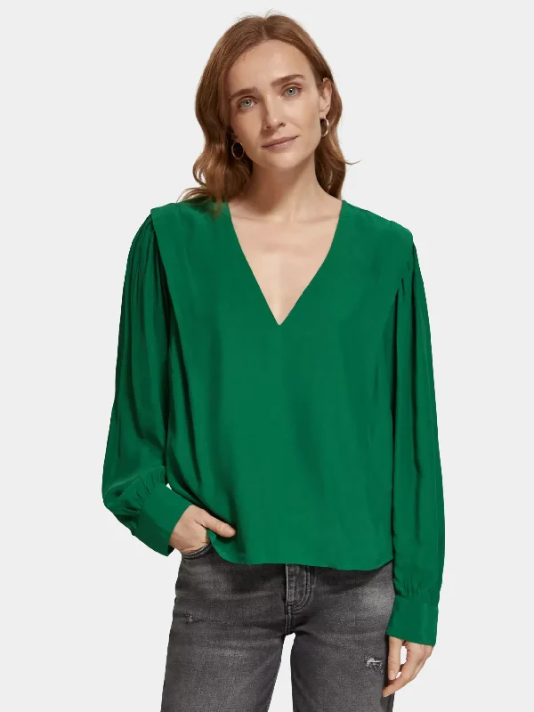 Sheer Women T Shirt for a Stylish and Alluring LookLong sleeved v-neck blouse