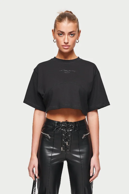 Crew Neck Women T Shirt with a Timeless DesignSCULPTING SEAM DETAIL CROP TEE - BLACK