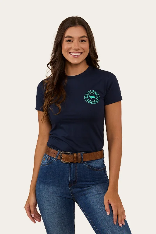 Sequined Women T Shirt for a Sparkly Night OutSignature Bull Womens Classic Fit T-Shirt - Navy/Mint