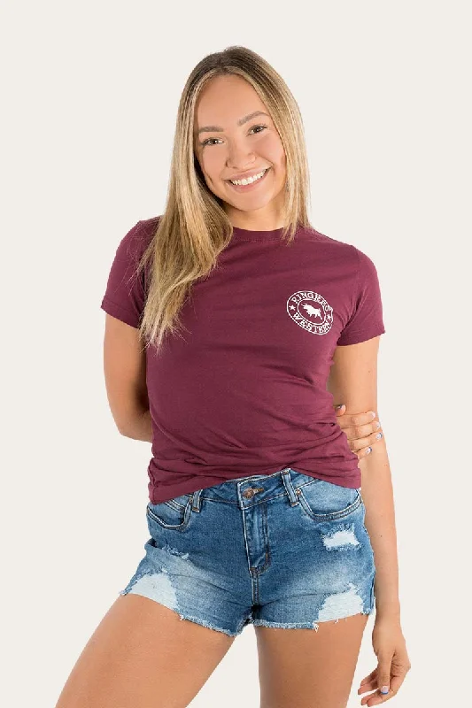 Moisture - Wicking Women T Shirt for Active LifestylesSignature Bull Womens Classic Fit T-Shirt - Burgundy/White