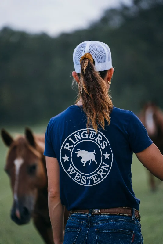 Pocketed Women T Shirt for Added FunctionalitySignature Bull Womens Classic Fit T-Shirt - Navy/White