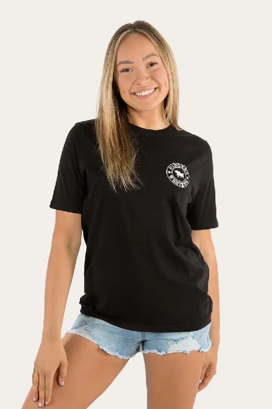 Embroidered Women T Shirt with Intricate DetailsSignature Bull Womens Loose Fit T-Shirt - Black/White