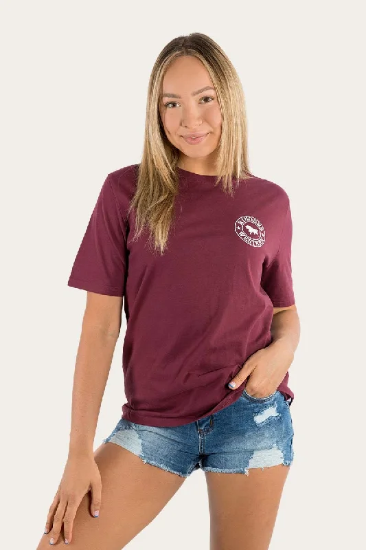 Sequined Women T Shirt for a Sparkly Night OutSignature Bull Womens Loose Fit T-Shirt - Burgundy/White