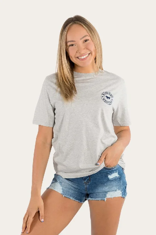 Crew Neck Women T Shirt with a Timeless DesignSignature Bull Womens Loose Fit T-Shirt - Grey Marle/Navy