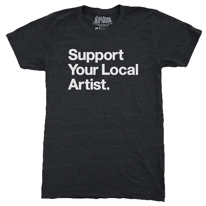 Distressed Women T Shirt with a Laid - Back AestheticSupport Your Local Artist Shirt - Heather Black