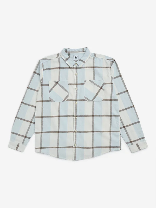 Sheer Women T Shirt for a Stylish and Alluring LookY&F Kids Light Blue Checkered Design Cotton Shirt