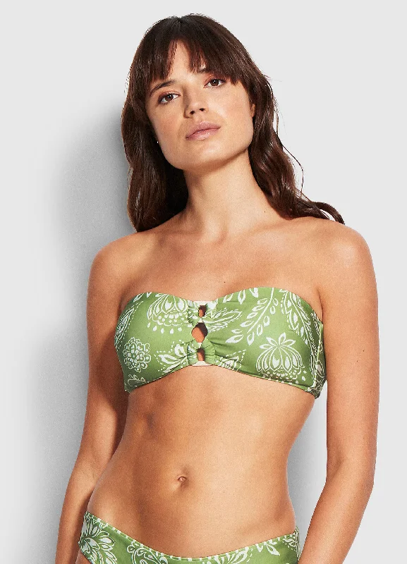 Ruched bikini with fabric gathers for a slimming effectBandeau Bra - Green Tea