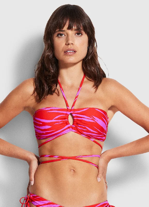 High - performance bikini with quick - drying fabric for active swimmersBandeau Bra With Wrap Ties - Mandarin Red