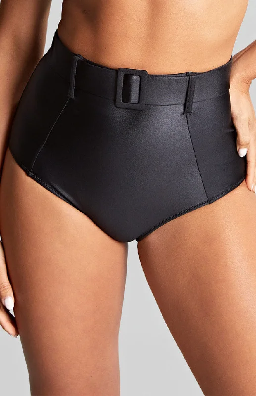 Tie - side bikini bottoms for an adjustable and stylish fitObsidian High Waist Belted Brief In Black - Panache