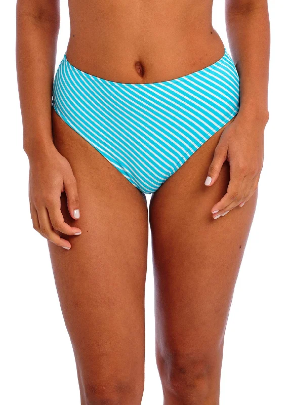 Floral - printed bikini for a feminine and colorful beach vibeJewel Cove High Waist Bikini Brief In Stripe Turquoise - Freya