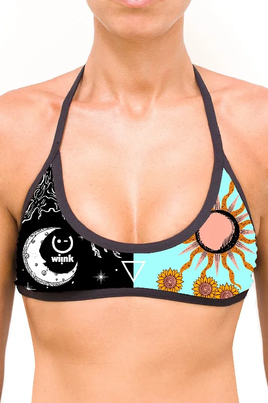 Push - up bikini top to enhance the bust for a confident beach appearanceReversible Sport Top Bikini SunMoon