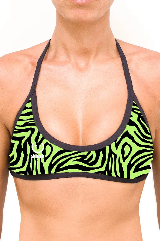 Ruched bikini with fabric gathers for a slimming effectReversible Sport Top Bikini Zebra Green