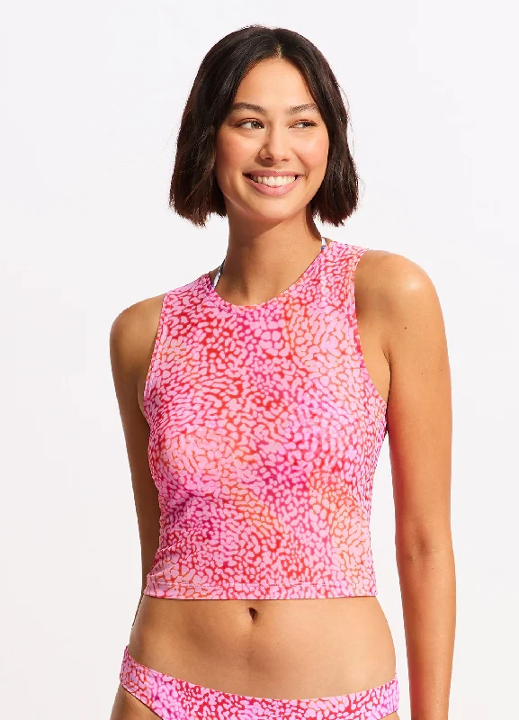 Push - up bikini top to enhance the bust for a confident beach appearanceSea Skin Mesh Tank Top - Fuchsia Rose