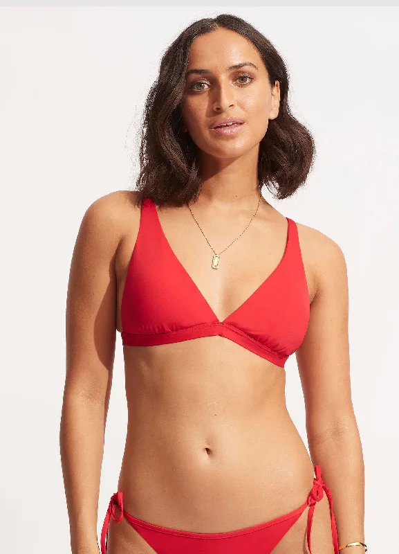 Striped bikini with a classic pattern for a timeless beach aestheticSeafolly Collective Longline Tri - Chilli Red