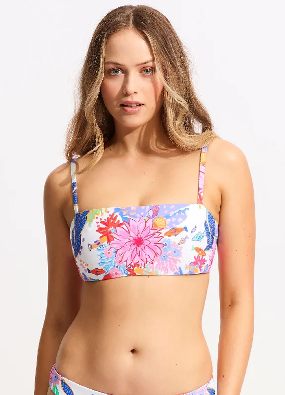 Tropical - themed bikini for a vacation - ready beach outfitUnder The Sea DD Tank Bikini Top - White