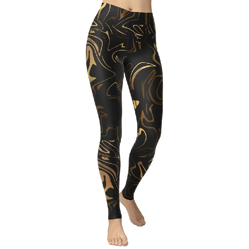 Lace - trimmed women leggings for an elegant and romantic touchBlack & Gold Yoga Leggings