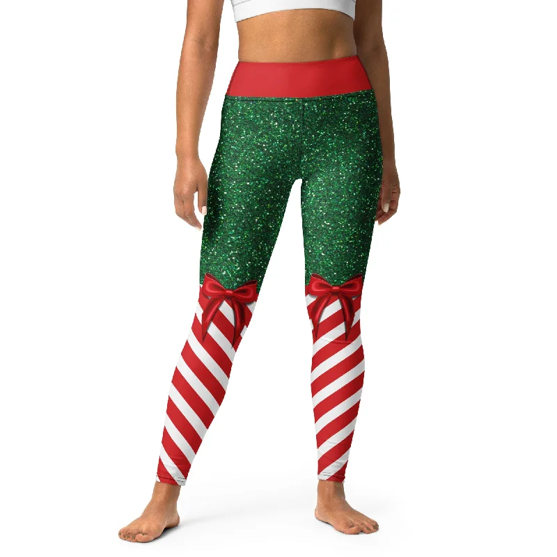 Ankle - length women leggings to pair with boots in fallCandy Stripe Christmas Yoga Leggings