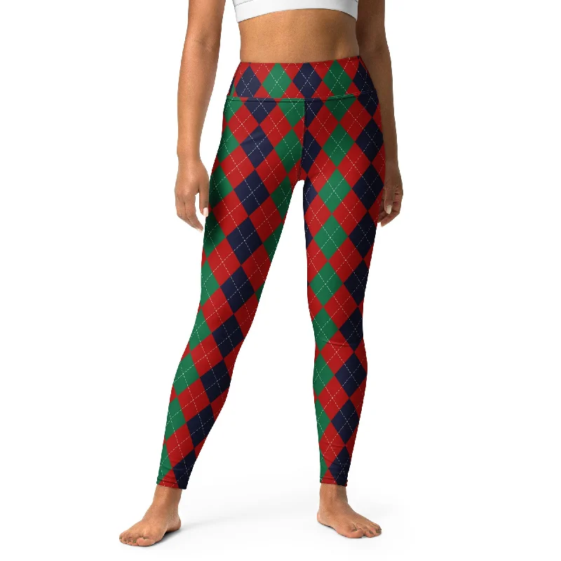 Belted women leggings for a defined waist and added styleChristmas Argyle Yoga Leggings