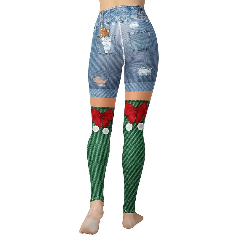 Bootcut women leggings for a unique and flattering silhouetteChristmas Denim Shorts Yoga Leggings