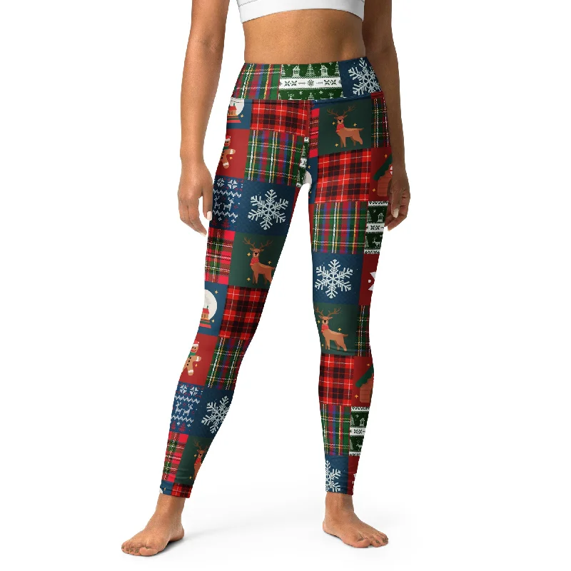 High - waisted women leggings for a tummy - control and flattering fitChristmas Patchwork Yoga Leggings