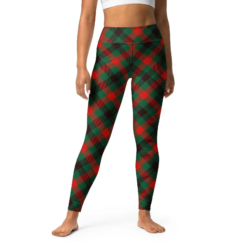 Lace - trimmed women leggings for an elegant and romantic touchChristmas Plaid Yoga Leggings