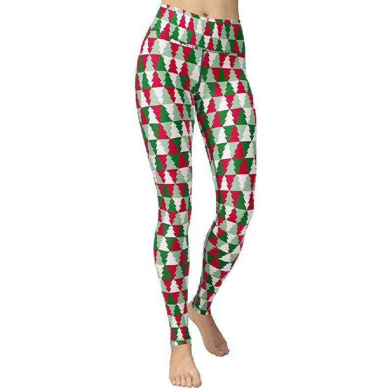 Fleece - lined women leggings for extra warmth in cold weatherChristmas Tree Pattern Yoga Leggings