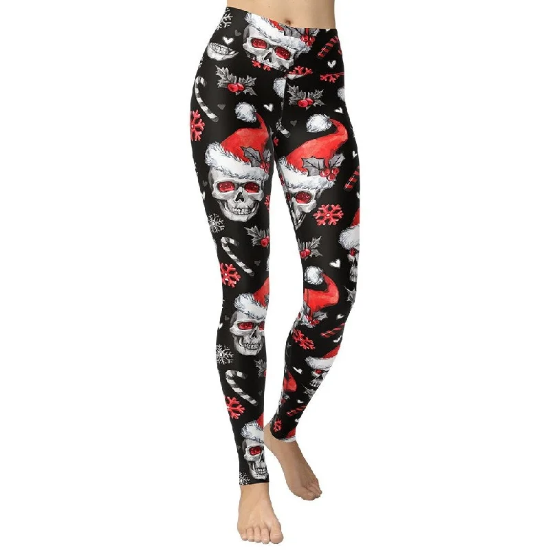 Compression women leggings for post - workout recovery and muscle supportChristmassy Skulls Yoga Leggings